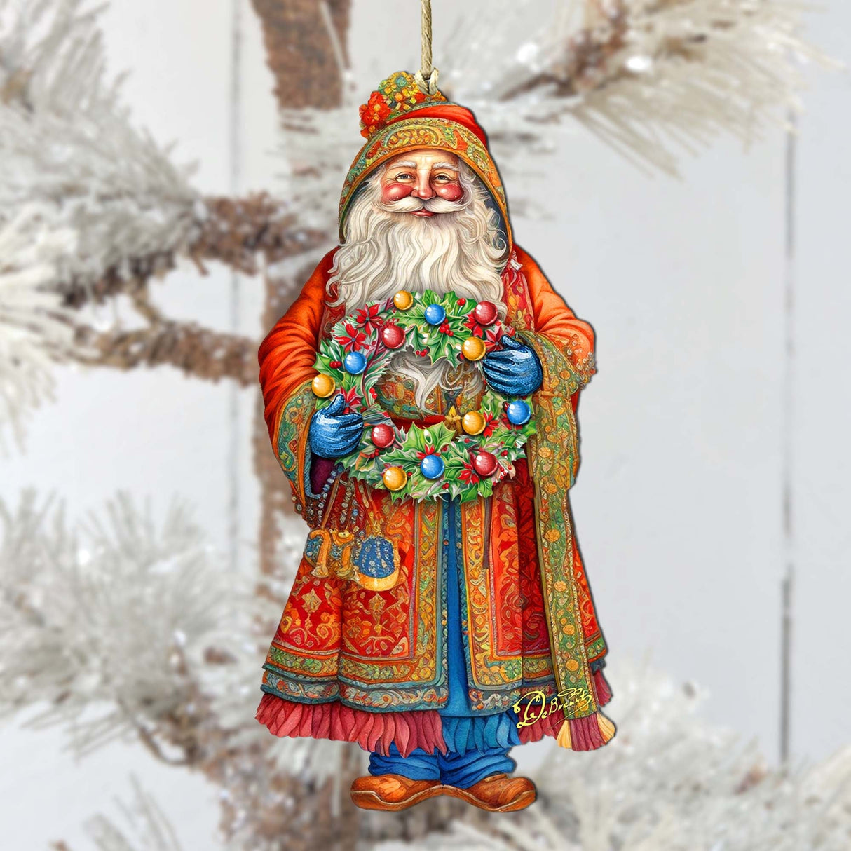 Adornos de madera de la Corona de la Alegría de Papá Noel de G. Debrekht - Decoración navideña de Papá Noel y muñeco de nieve - 8691402