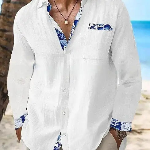 Men's Polo Collar Long-sleeved Casual Shirt - Lootquake