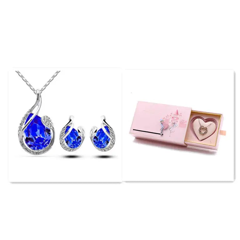 3pcs Rhinestone Necklace Set With Earrings Fashion Water-drop-shaped Jewelry For Women Valentine's Day - Lootquake