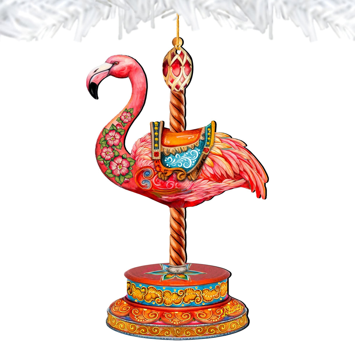 Adornos navideños de madera con carrusel de flamencos rosados de G. DeBrekht - Decoración navideña con carrusel - 8652752
