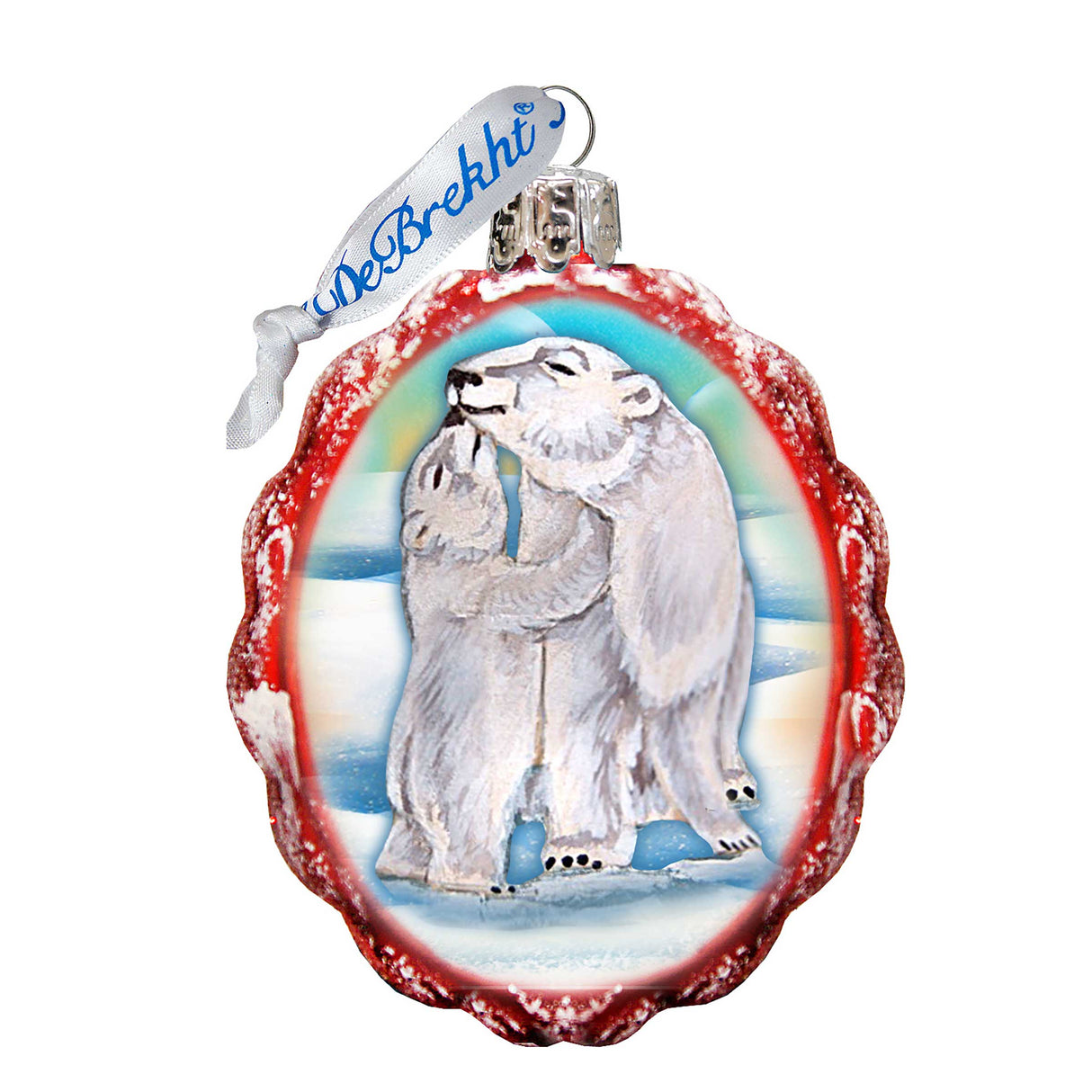 Adorno de vidrio de mercurio con cachorros de oso polar de Papá Noel de G. DeBrekht - Decoración navideña con animales salvajes - 771020