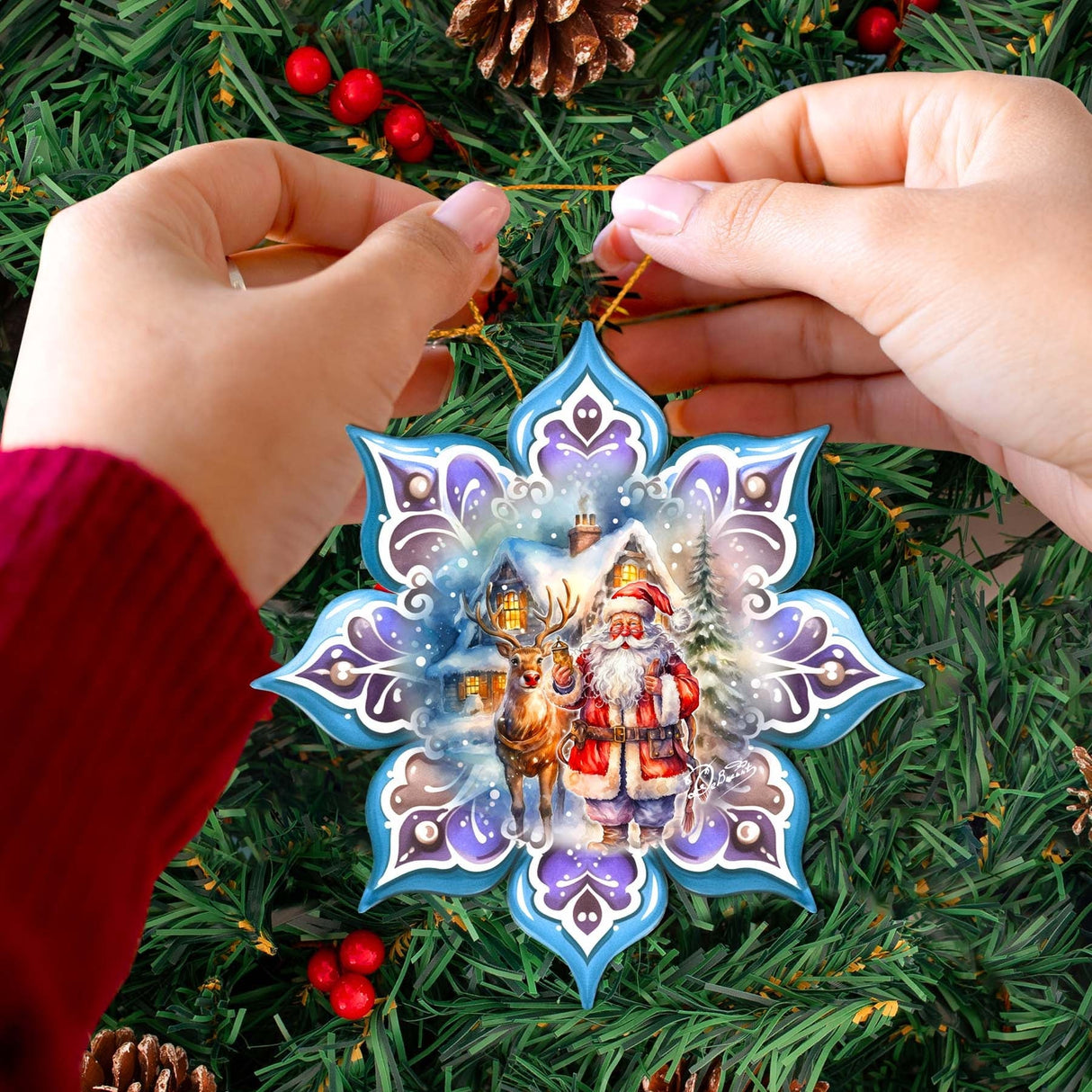 Adornos de madera de Papá Noel con reno y copos de nieve de G. Debrekht - Decoración navideña de Papá Noel y muñeco de nieve - 8688405