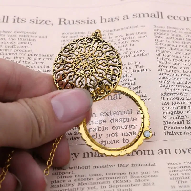 Hollow Retro Magnifying Glass Necklace Alloy Plating - Lootquake