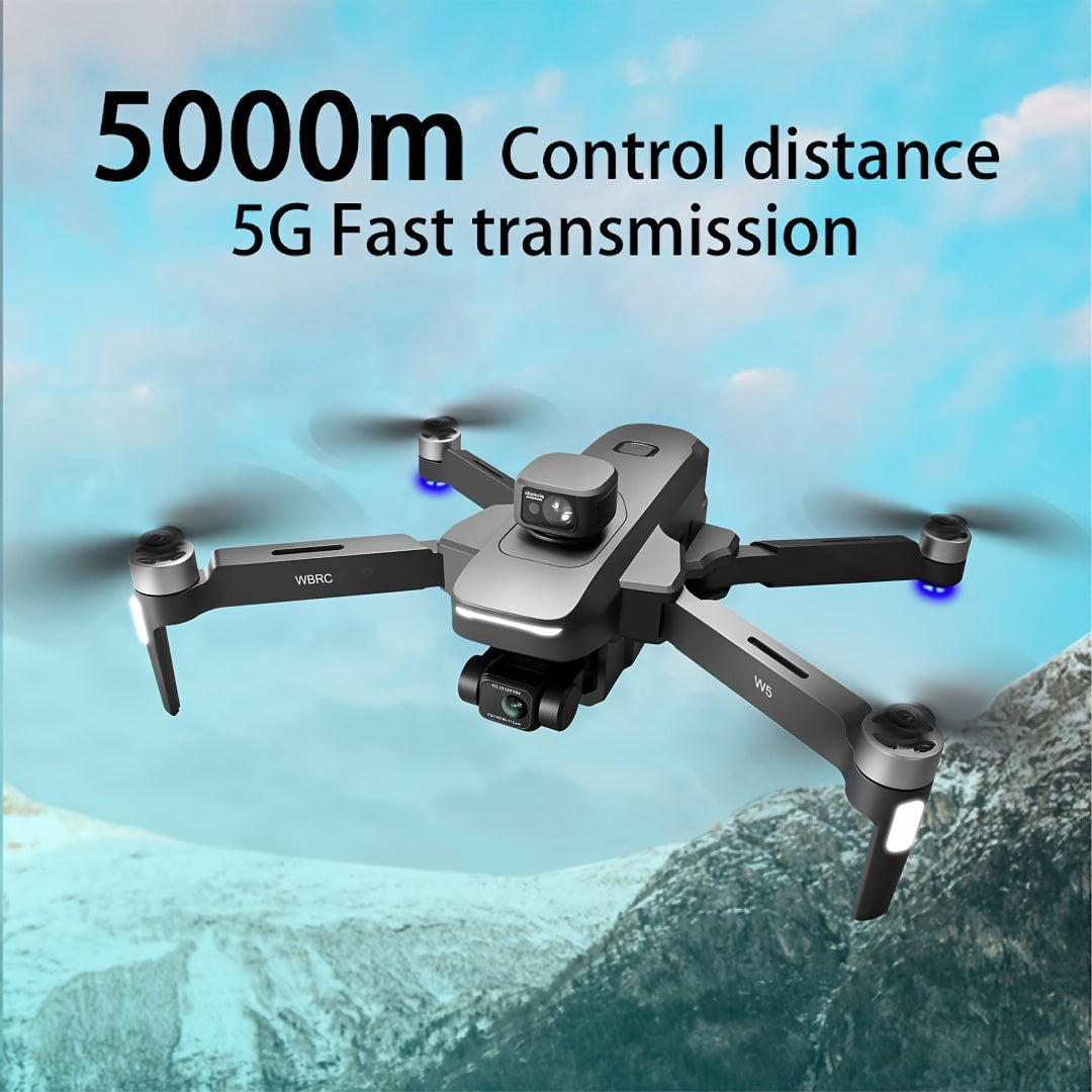 Nuevo dron W5, transmisión de imagen digital de larga distancia (5900 metros), motor sin escobillas superpotente, estabilizador electrónico antivibración de tres ejes EIS, posicionamiento preciso GPS en exteriores, cámara 4K HD, ángulo de visión de 360°.