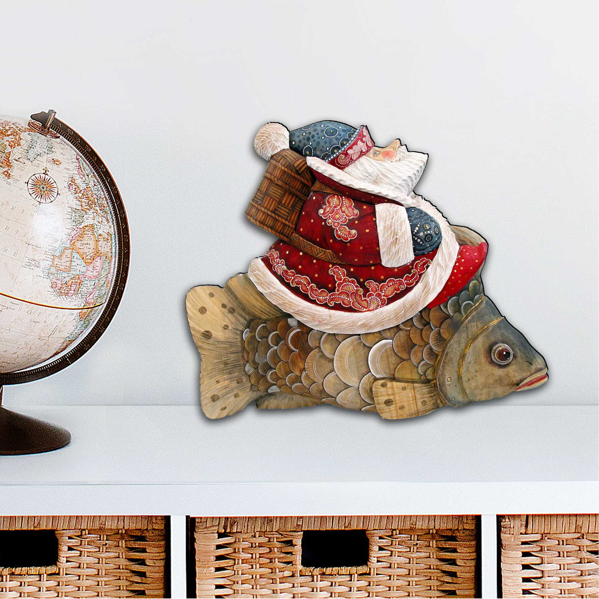 Golden Fish Santa Christmas Door Decor by G. DeBrekht - Christmas Santa Snowman Decor - 8121635H