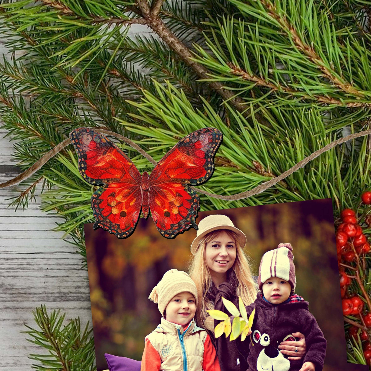 Adornos decorativos de madera con forma de mariposa de verano (6 unidades) de G. Debrekht - Decoración navideña - 8090012-2C-S6