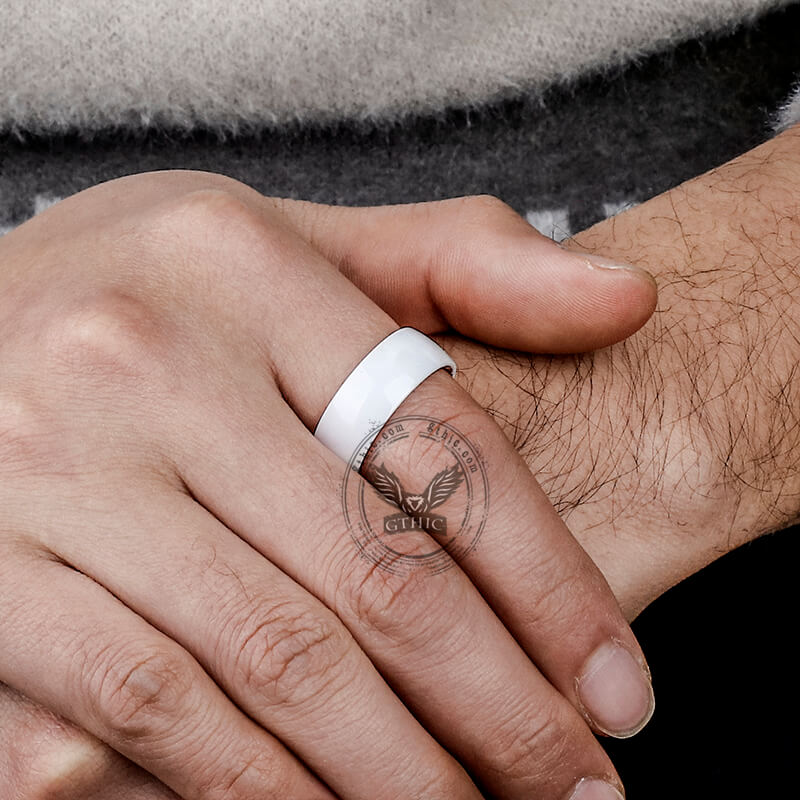 Anillo de cerámica blanca simple de 8 mm