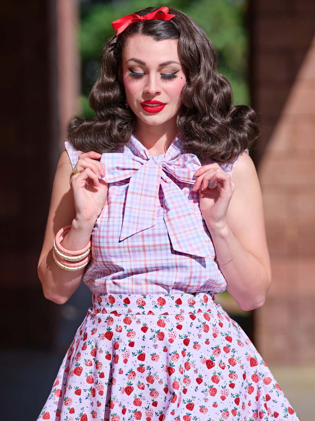 Top con lazo a cuadros