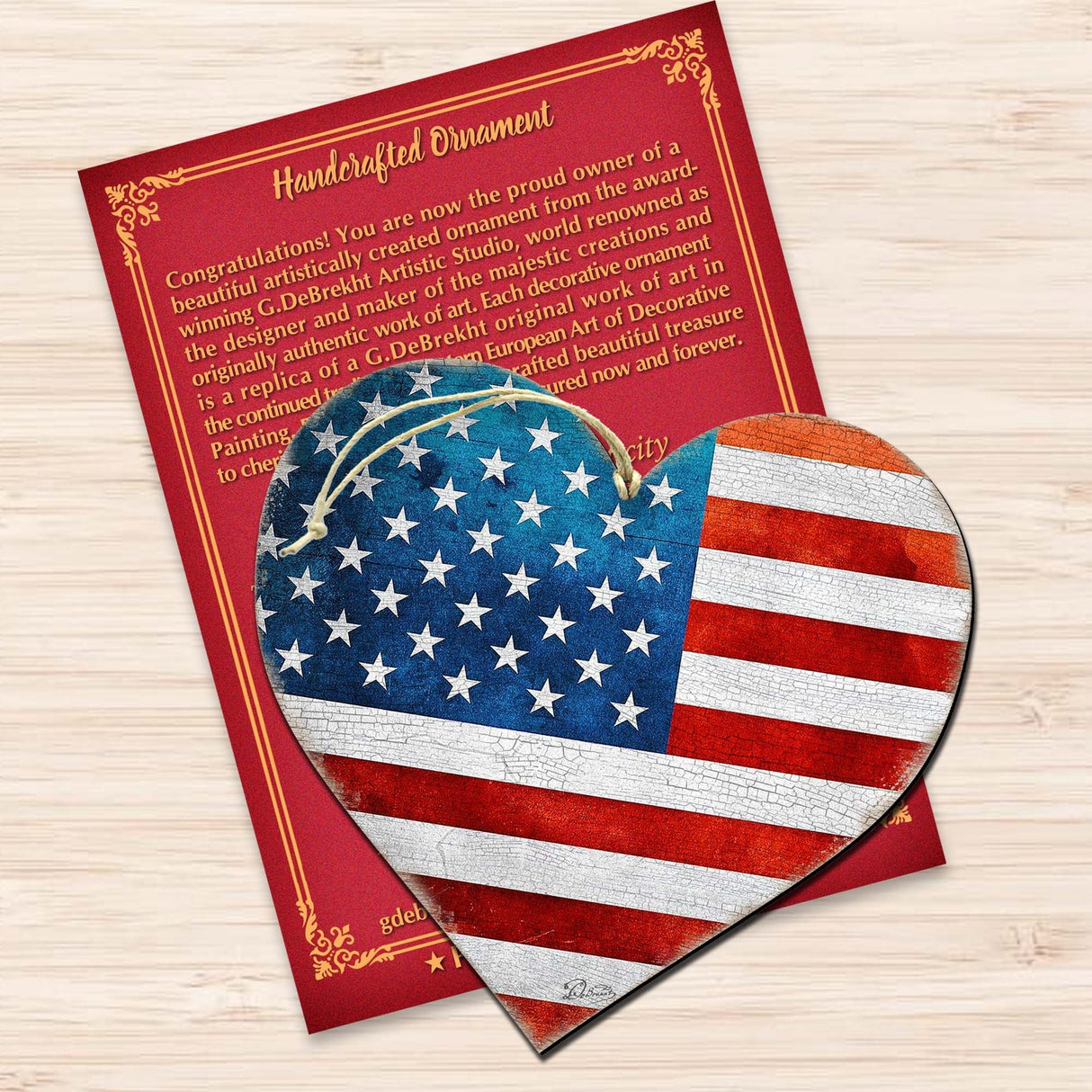 Adornos de madera con forma de corazón patriótico - Decoración navideña americana - 8187130-2