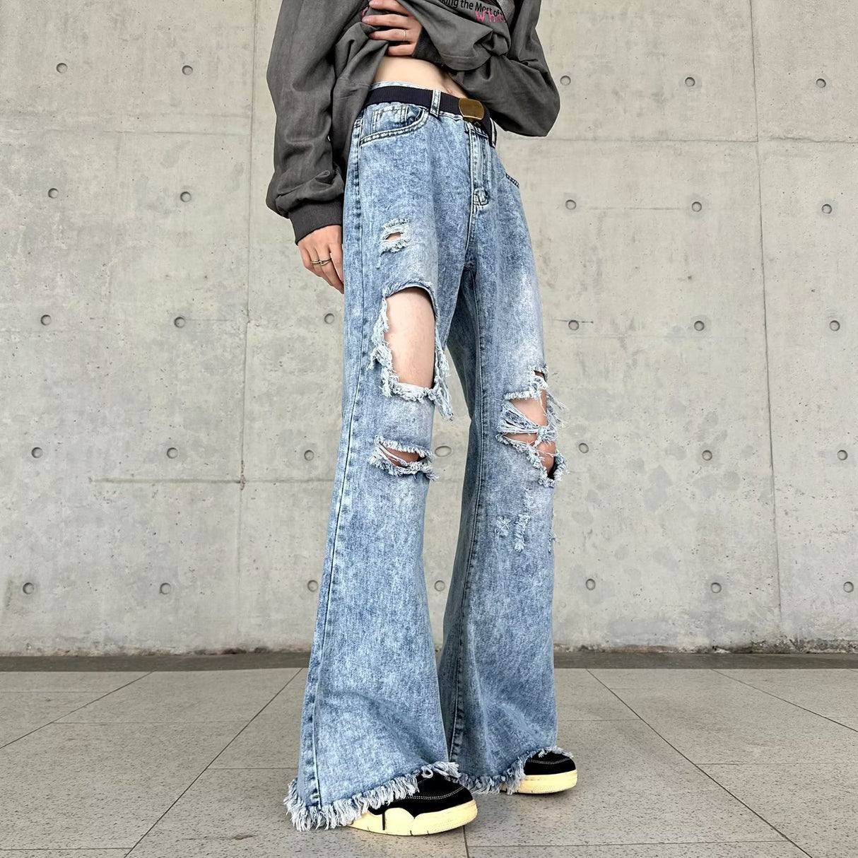 Retro Make Old Ripped Slim-fit Blue Jeans - Lootquake