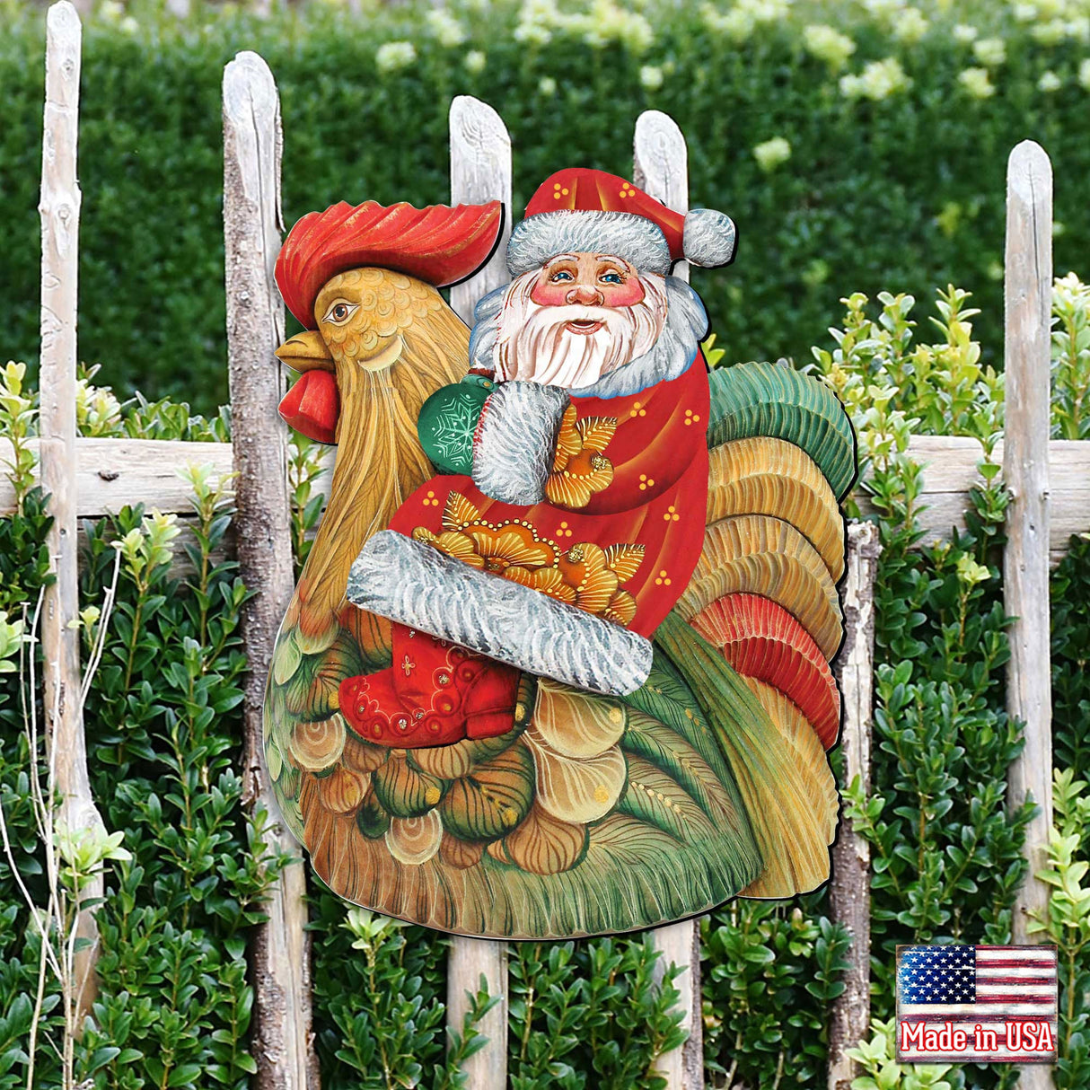 Santa Rooster Christmas Door Decor by G. DeBrekht - Christmas Santa Snowman Decor - 8111340H