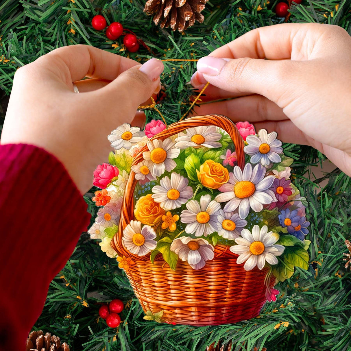 Daisy Basket Wooden Ornaments by G. Debrekht - Love Family Decor - 8688314