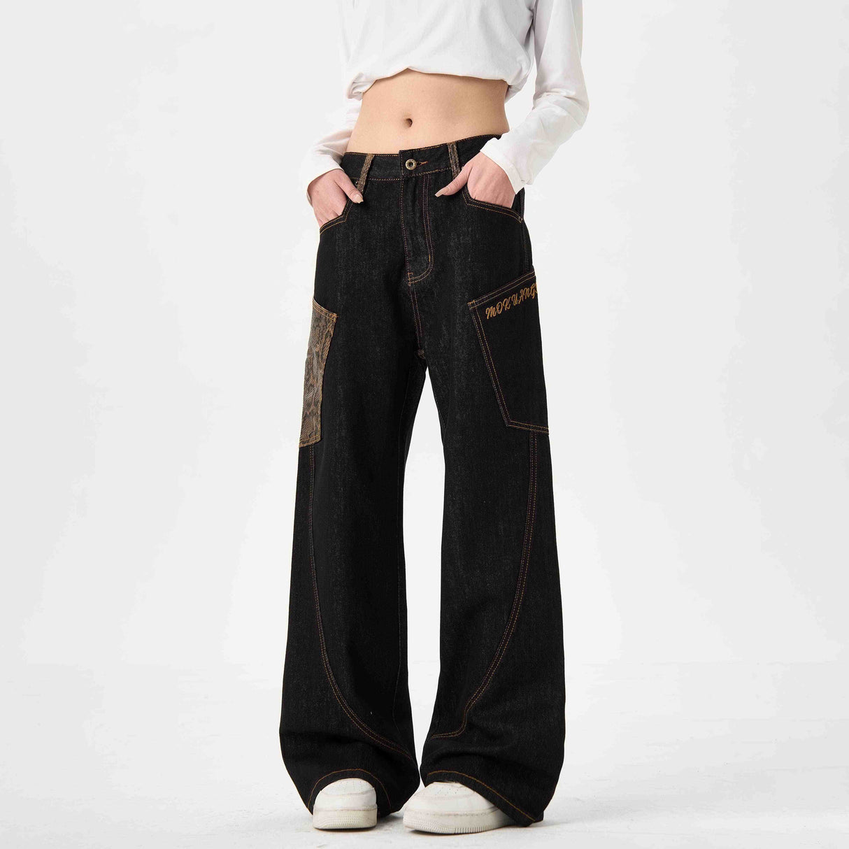 Black Jeans With Wide Legs For Men And Women - Lootquake