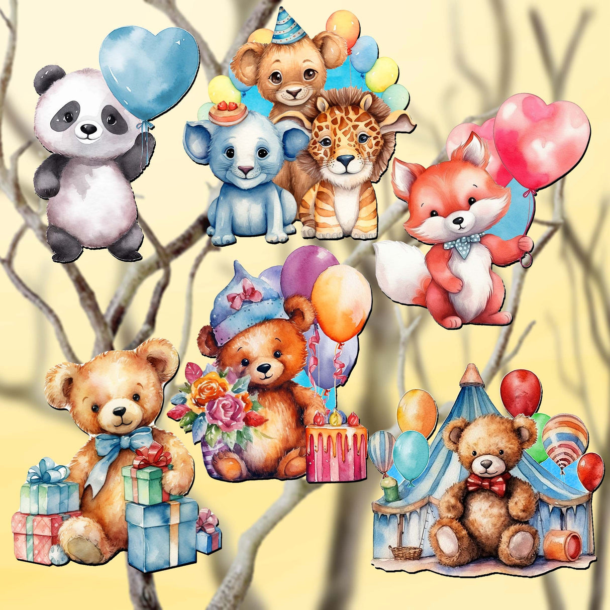 Happy Birthday Decorative Wooden Clip-on Ornaments Set of 6 by G. Debrekht - Christmas Decor - 8090035C-S6