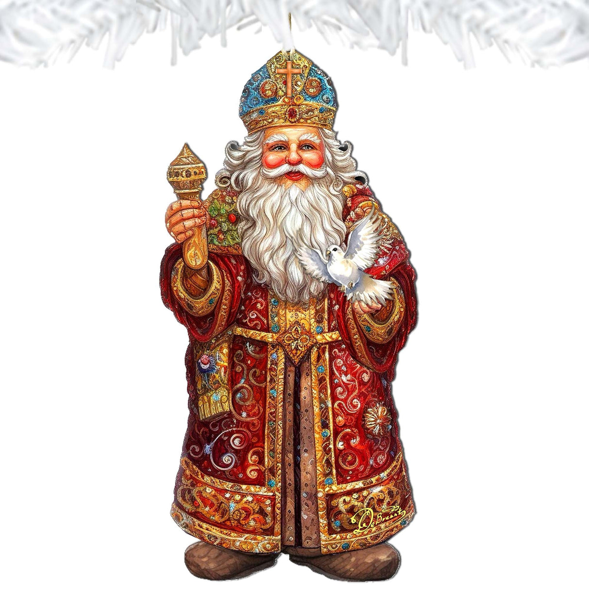 Adornos de madera de la Paloma de la Esperanza de Papá Noel de G. Debrekht - Decoración navideña de muñeco de nieve de Papá Noel - 8691416