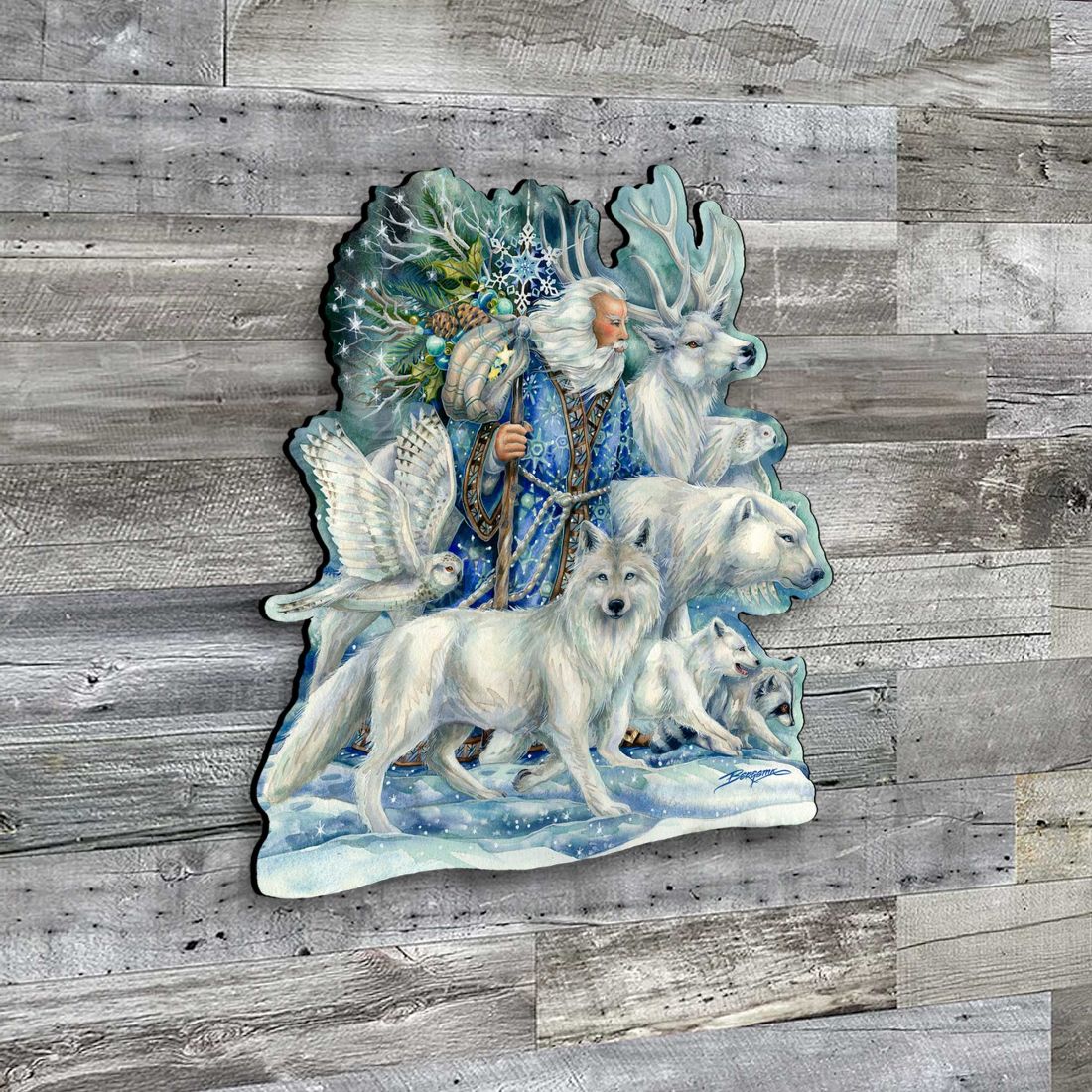 Cool Winds Father Winter Animals Wall Art by J. Bergsma - Wildlife Holiday Decor - 8591862W-JB