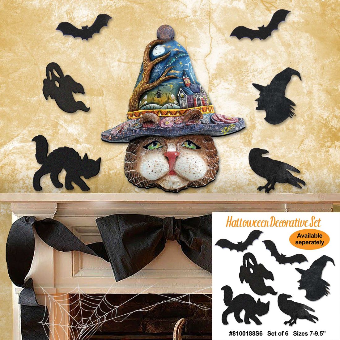 Decoración de puerta de Halloween con diseño de gato de G. DeBrekht - Decoración de Halloween para Acción de Gracias - 8161039H