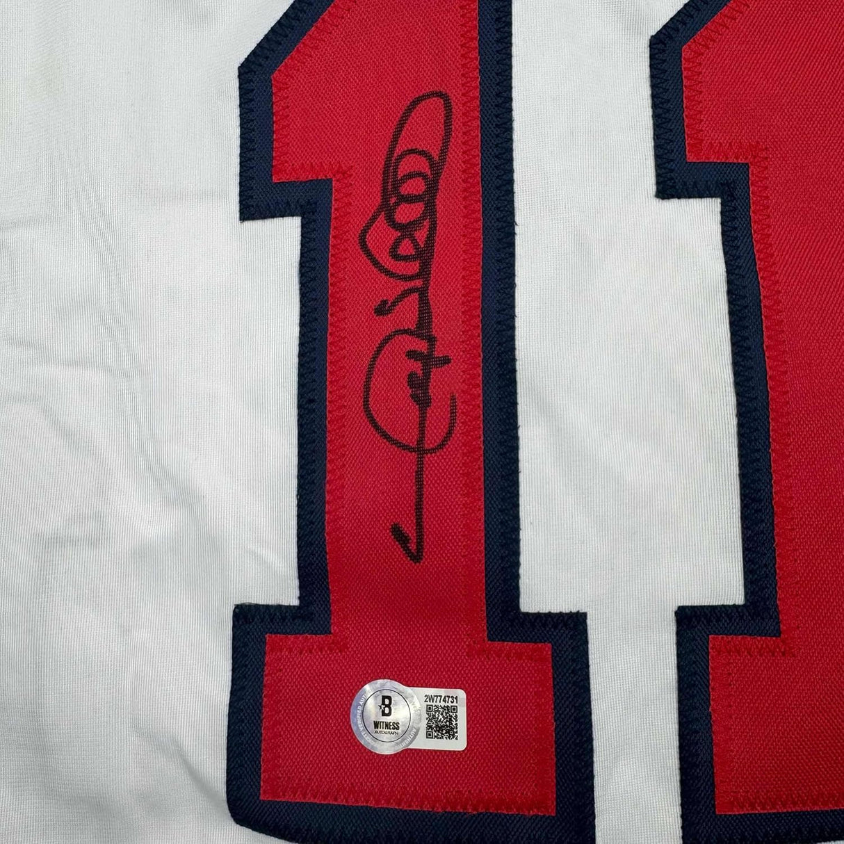 Framed Autographed/Signed Gary Sheffield 35x39 Atlanta White Baseball Jersey Beckett BAS COA