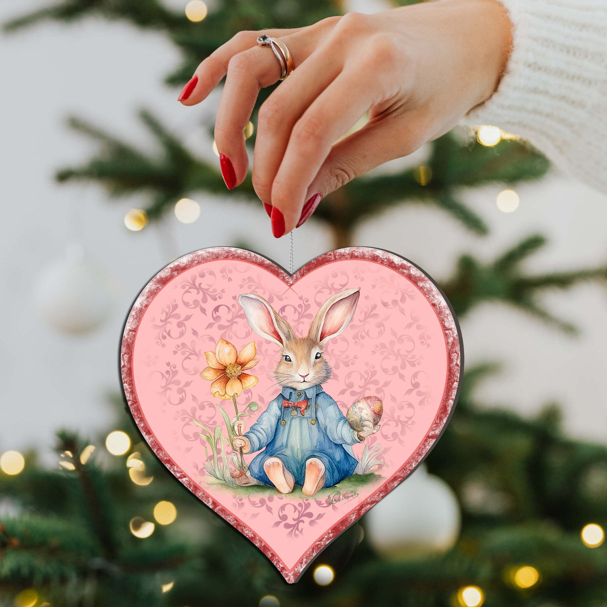 Easter Bunny Heart Wooden Ornaments by G. DeBrekht Easter Spring Decor - 8652780