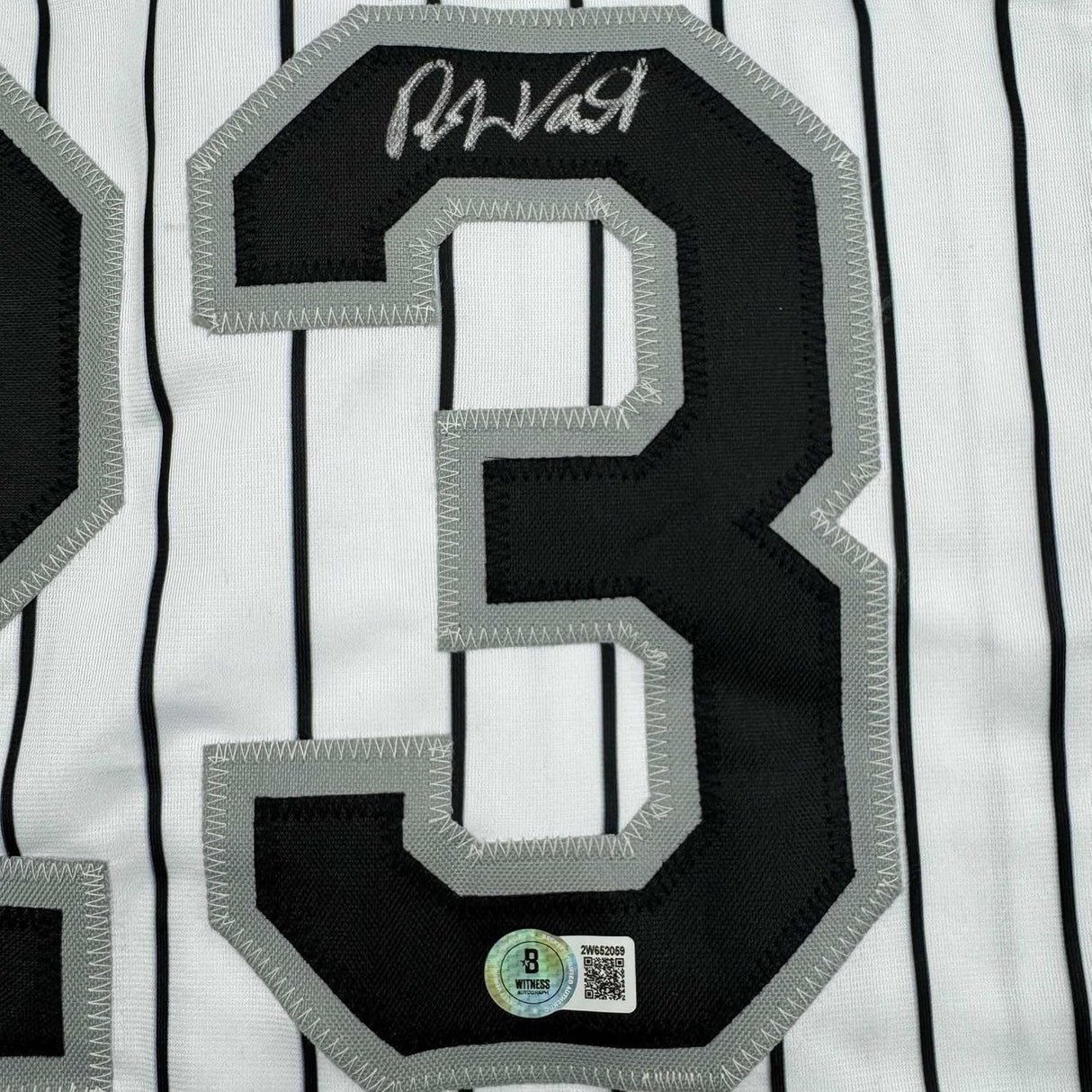 Framed Autographed/Signed Robin Ventura 35x39 Chicago Pinstripe Baseball Jersey Beckett BAS COA
