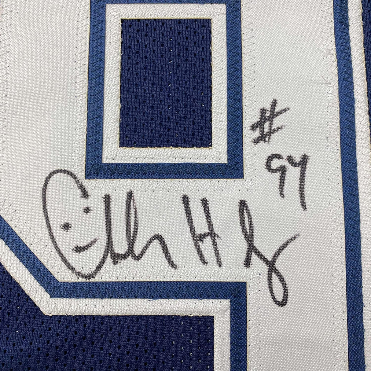 Framed Autographed/Signed Charles Haley 35x39 Dallas Blue Football Jersey JSA COA