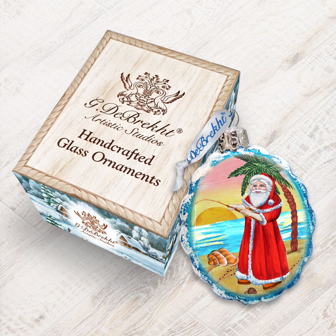 Flower Santa Mercury Glass Ornament by G. DeBrekht - Coastal Holiday Decor - 777361