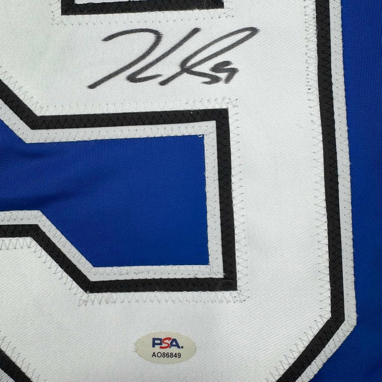 Framed Autographed/Signed Jake Guentzel 35x39 Tampa Bay Blue Hockey Jersey PSA COA