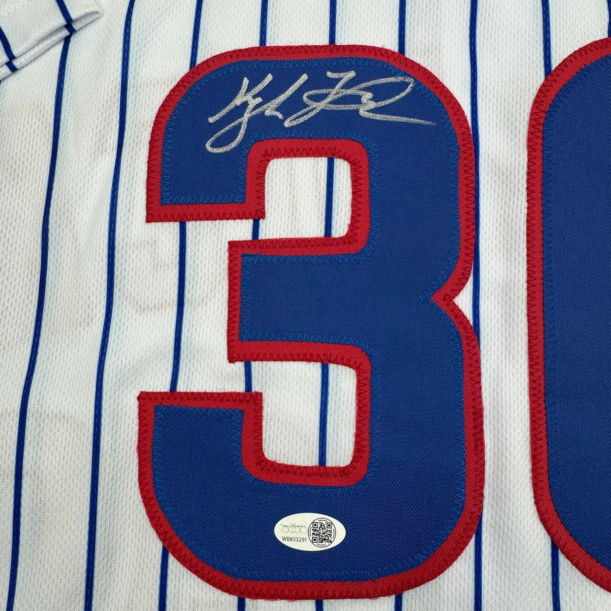 Framed Autographed/Signed Kyle Tucker 35x39 Chicago Pinstripe Baseball Jersey JSA COA