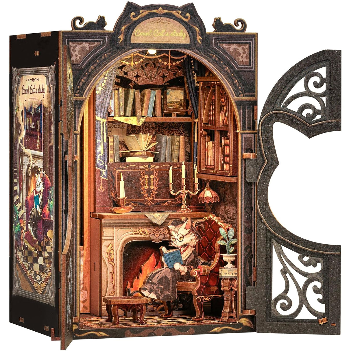 Book Nook Wizardi Miniature - Count Cat's Study Roombox Kit-0