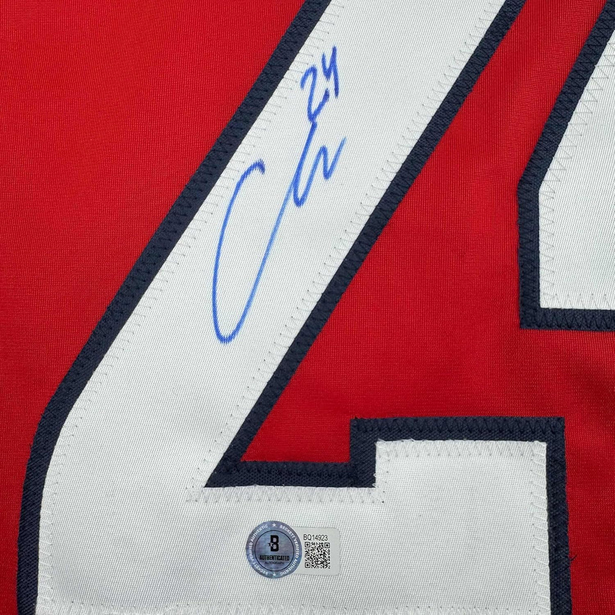 Framed Autographed/Signed Connor McMichael 35x39 Washington Red Hockey Jersey Beckett BAS COA