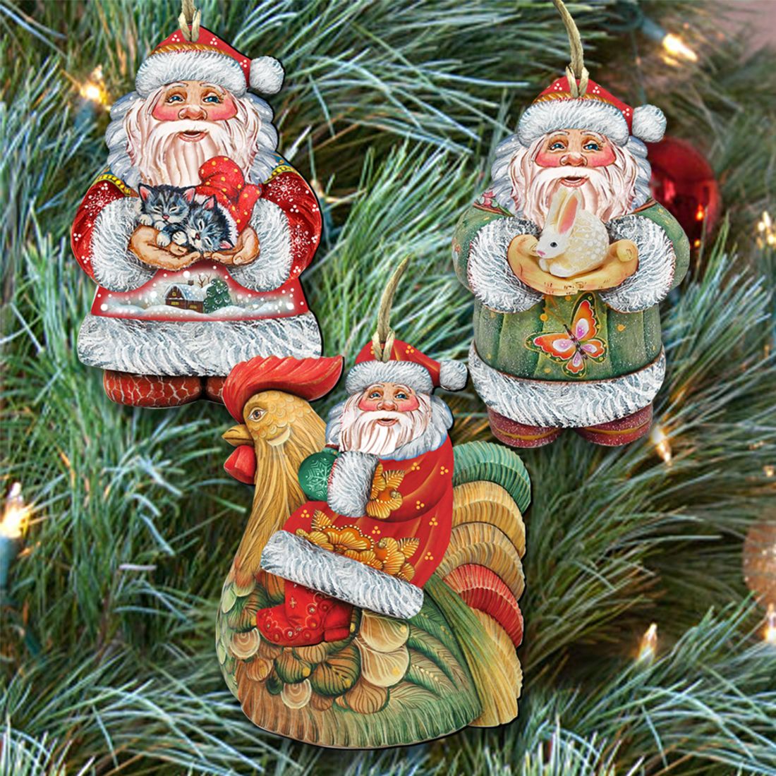 Home Christmas Santa Wooden Ornaments Set of 3 by G. DeBrekht - Christmas Santa Snowman Decor - 8100008S3