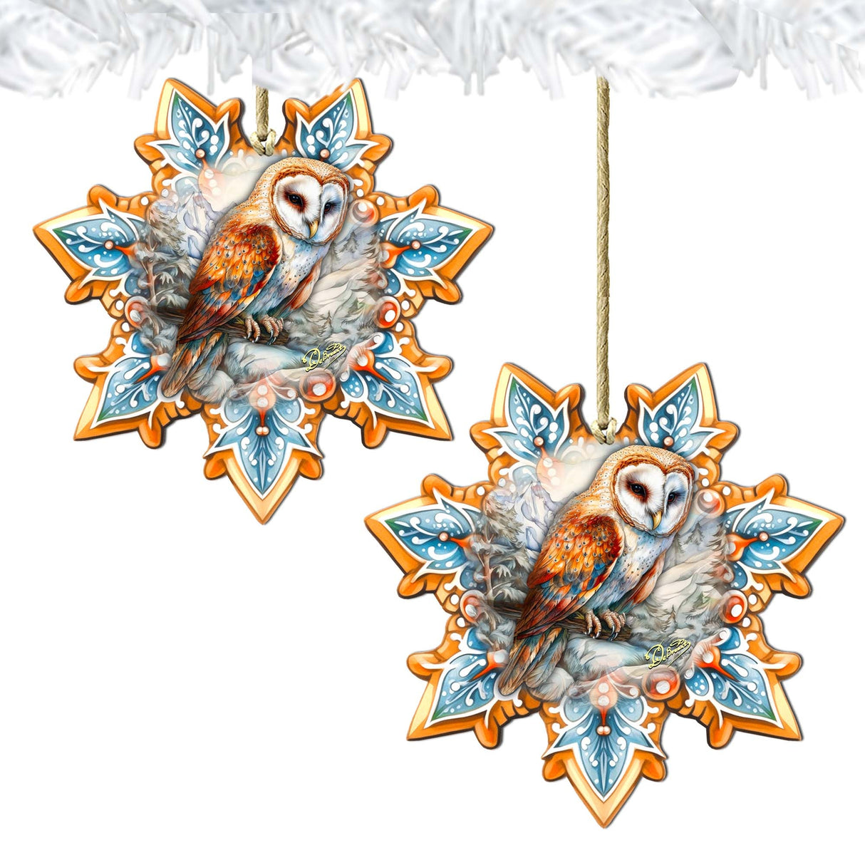 Adornos de madera con forma de copo de nieve de búho campestre de G. Debrekht - Decoración de vida silvestre - 8688434