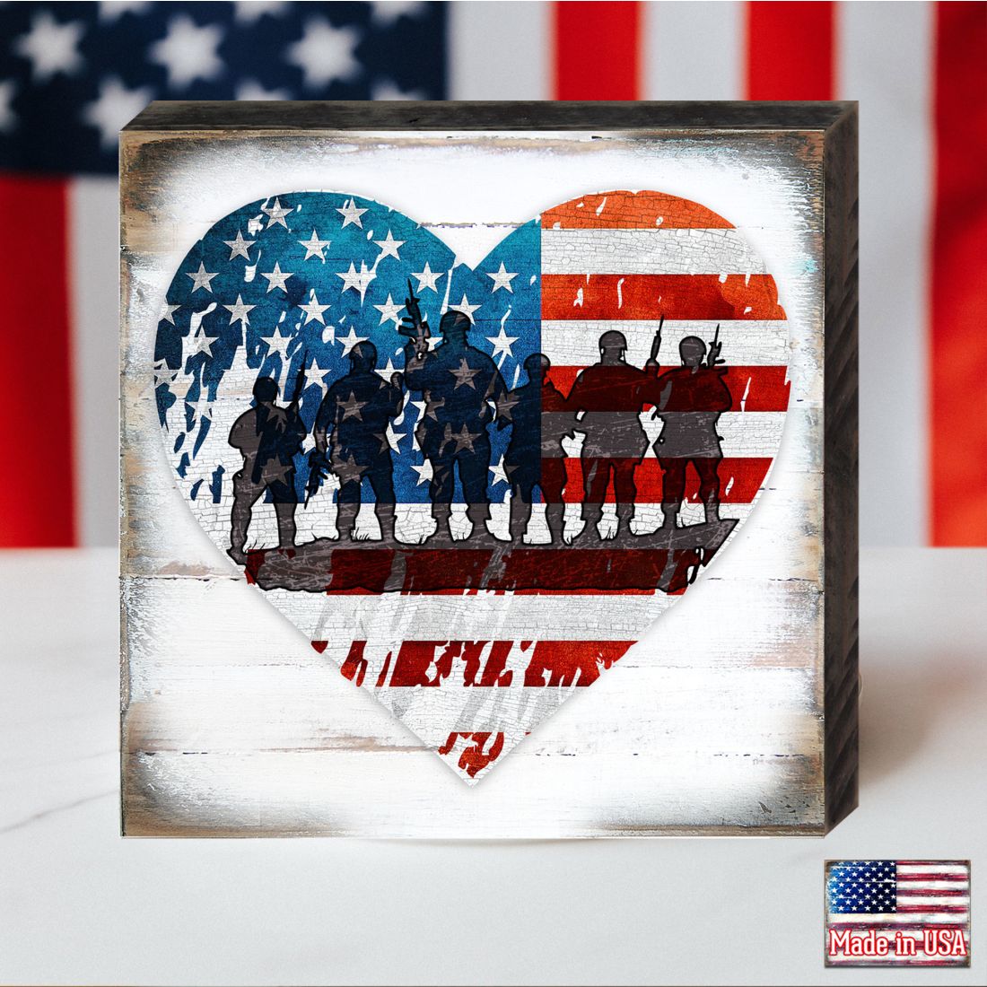 USA Military Heart Patriotic Wooden Decor - American Patriotic Decor - 8187130B