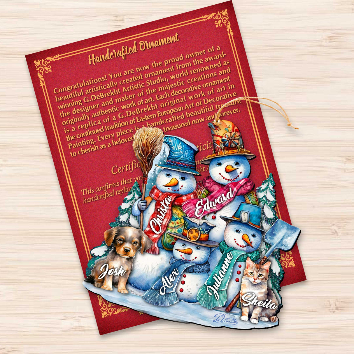 Adornos navideños personalizados de muñeco de nieve con familia feliz - Adornos de madera con nombres de familiares de G. Debrekht - Decoración navideña - 8652755P