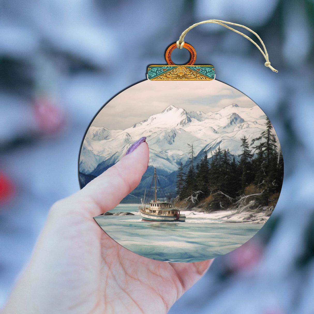 Adornos de madera de pesca en las montañas de Alaska de G.Debrekht - Decoración navideña con temática de vida silvestre - 870069