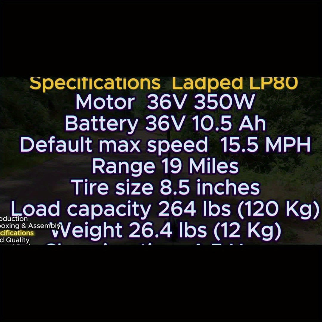 LADPED LP80 350W Foldable Electric Scooter for Adults & Teens, 8.5" Anti-skid Solid Tires, 19 Mile Range, 19MPH &3 Speed Modes, LCD Display, Puncture-Resistant, with Headlight & Taillight - Perfect for Commuting, Campus, And