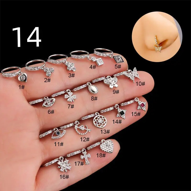 Henson Heart Butterfly Zircon Pendant Nose Ring - Lootquake