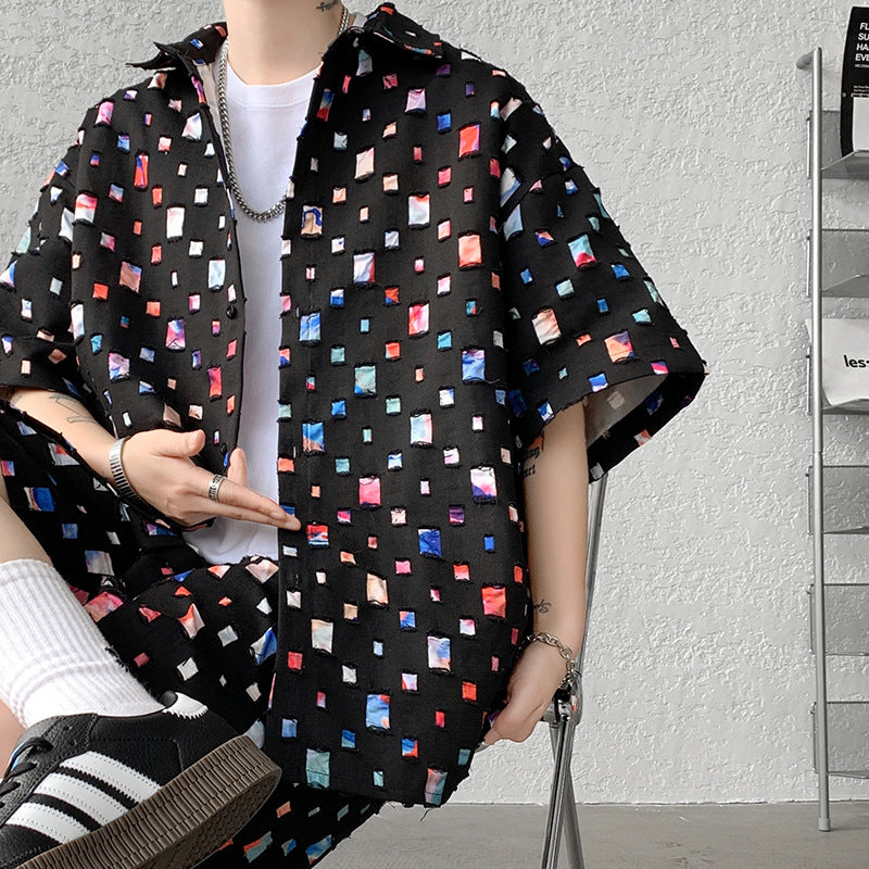 Summer New Chessboard Plaid Shirt Short Sleeve Shorts Suit - Lootquake