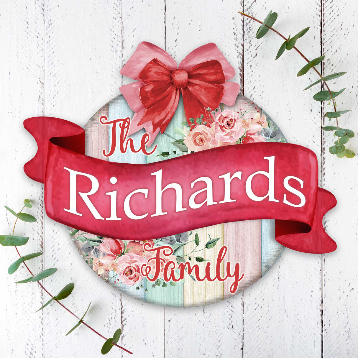 Custom front door sign Name floral porch wreath Main entrance custom Welcome sign - Wooden front porch decor - 933101HC