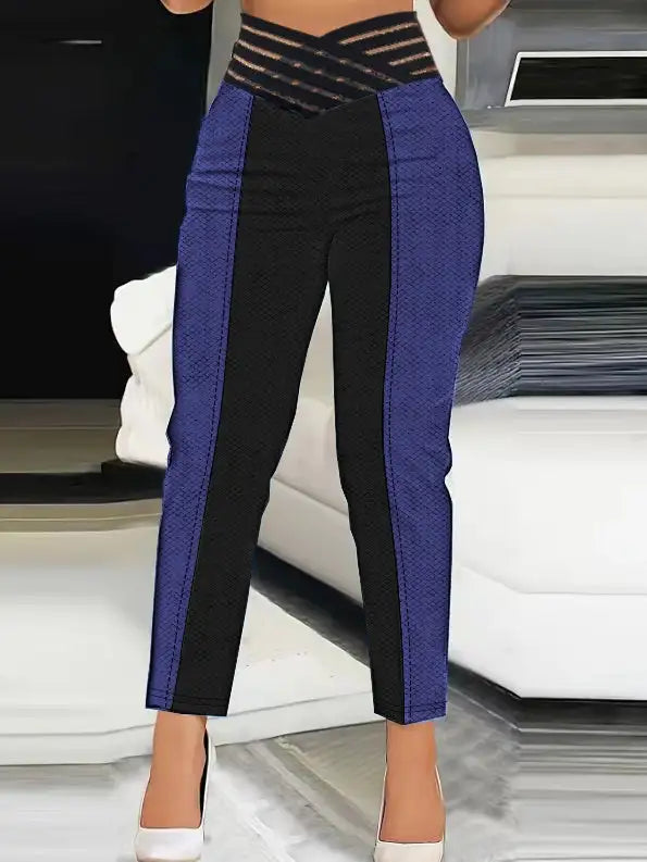 Ladies' Fashionable Casual Wear Woven Ribbon Hollow High Waisted Pencil Pants Solid Color Cropped Pants - Lootquake