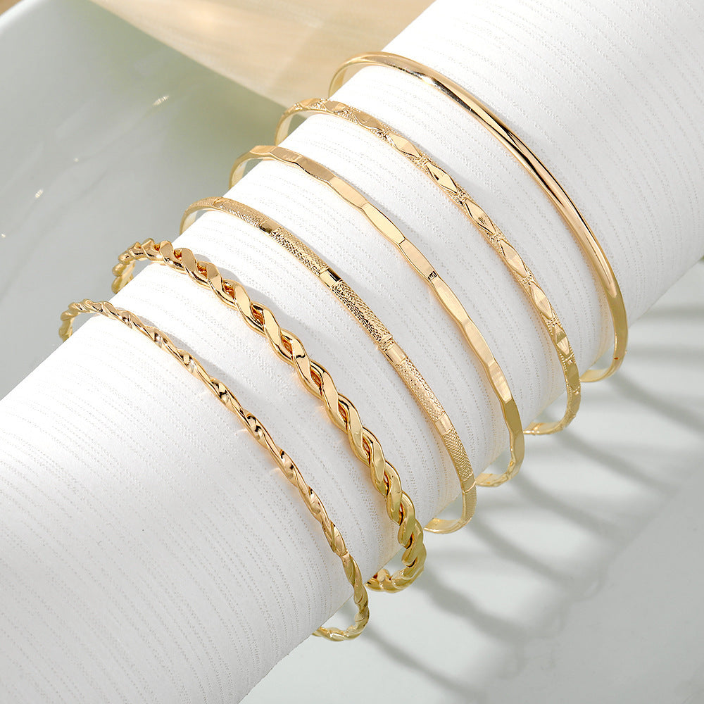 Bohemian Metal Chain Bracelet Set For Women Geometric Gold Color Thick Link Chain Bangle Female Fashion Jewelry