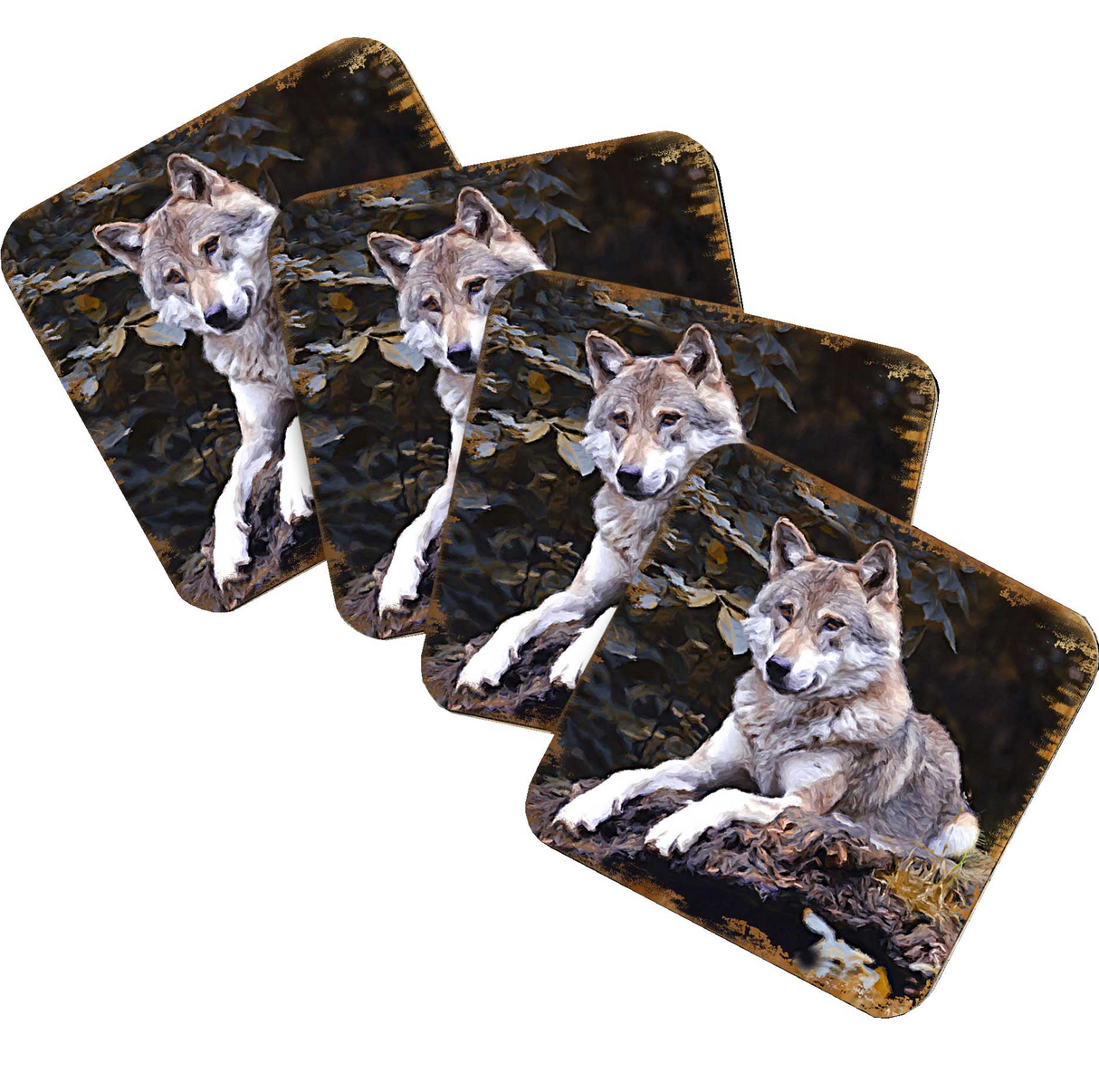 Wolf Wooden Cork Coasters Gift Set of 4 by Nature Wonders - Nature Wildlife Decor - 95287C-S4