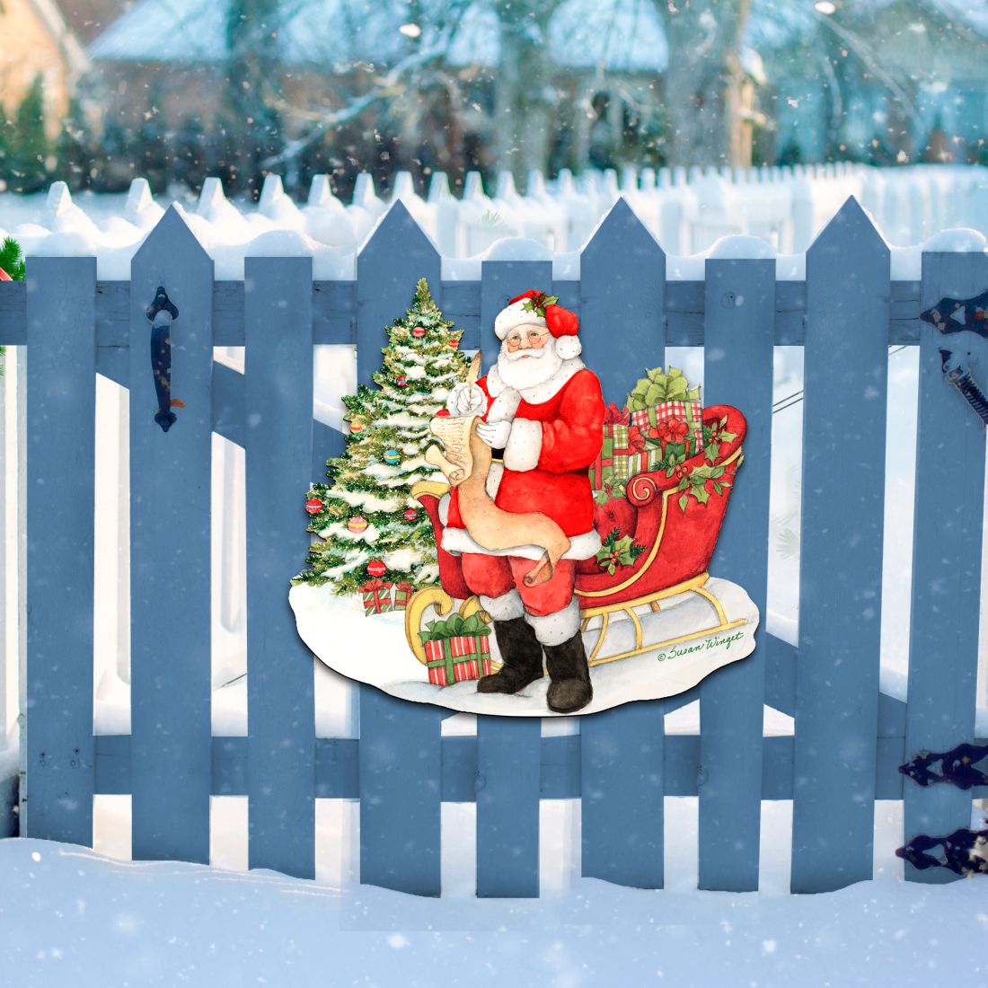 Christmas Wishlist Santa Door Decor by Susan Winget - Christmas Santa Snowman Decor - 8471101H-SW