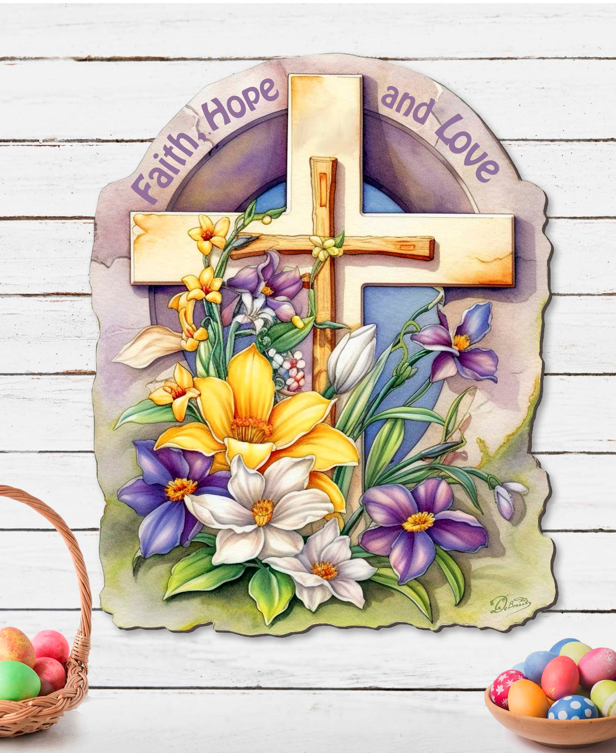 Faith, Hope, and Love Cross Holiday Door Decor by G. Debrekht - Easter Spring Decor - 8688160H