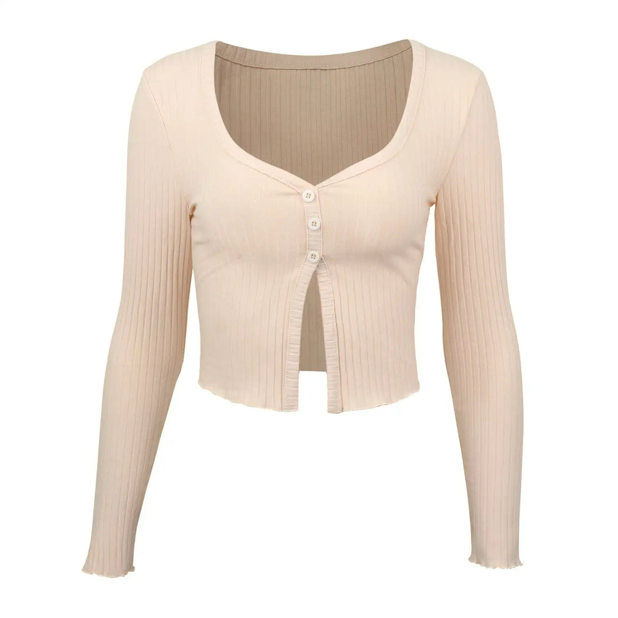 Long Sleeved Crop Cardigan Top Sexy Button Knit T-shirt - Lootquake