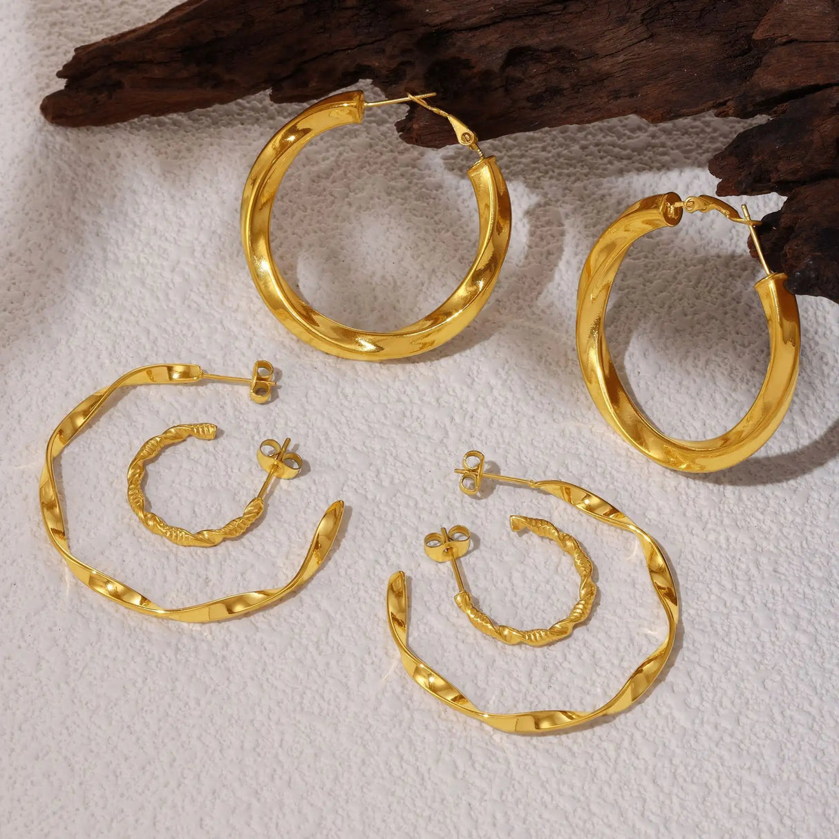 Stainless Steel 18K Real Gold C- Shaped Round Ring Earrings - Lootquake