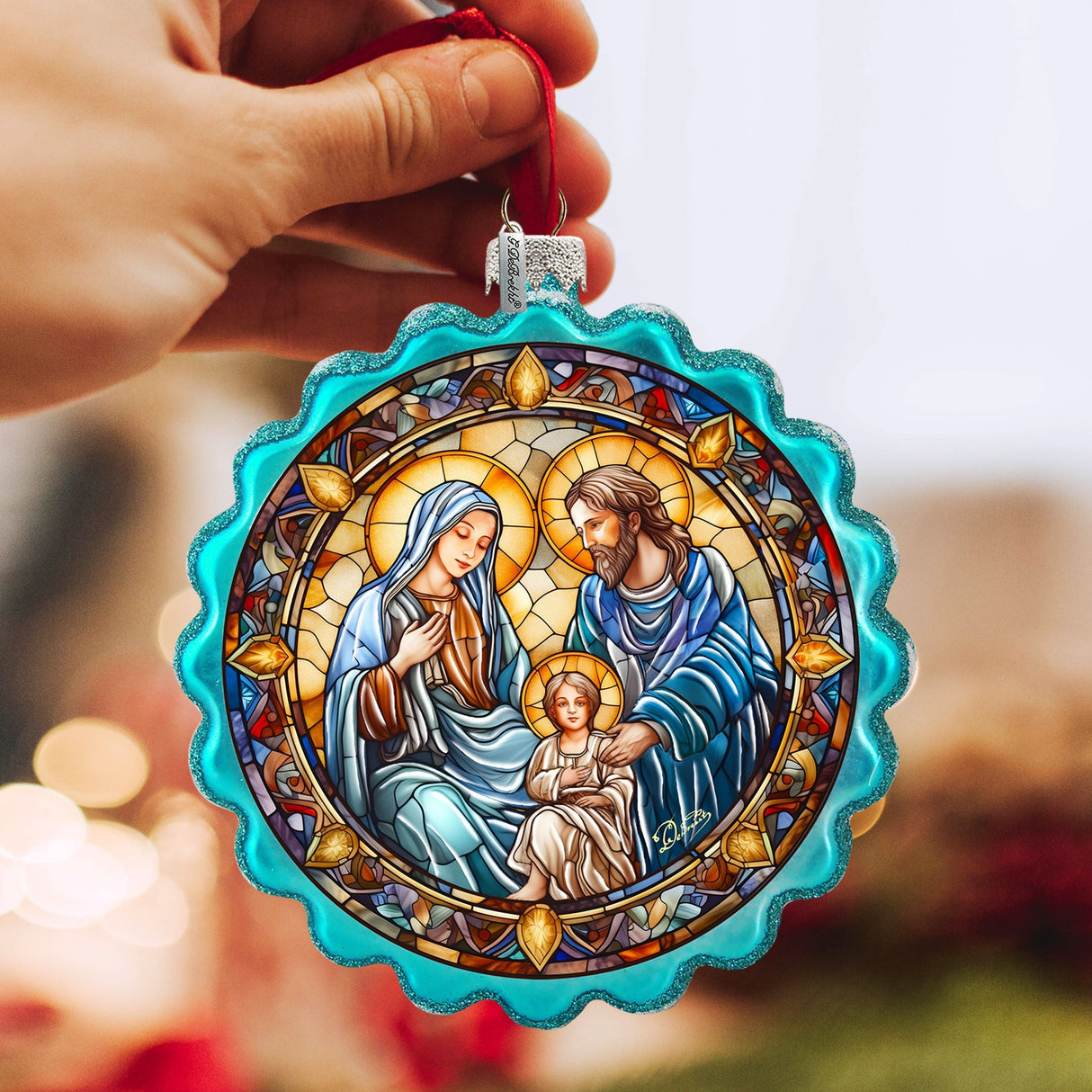 Family Love Classic Nativity Wreath Glass Ornament by G. Debrekht - Nativity Holiday Decor - 759-065