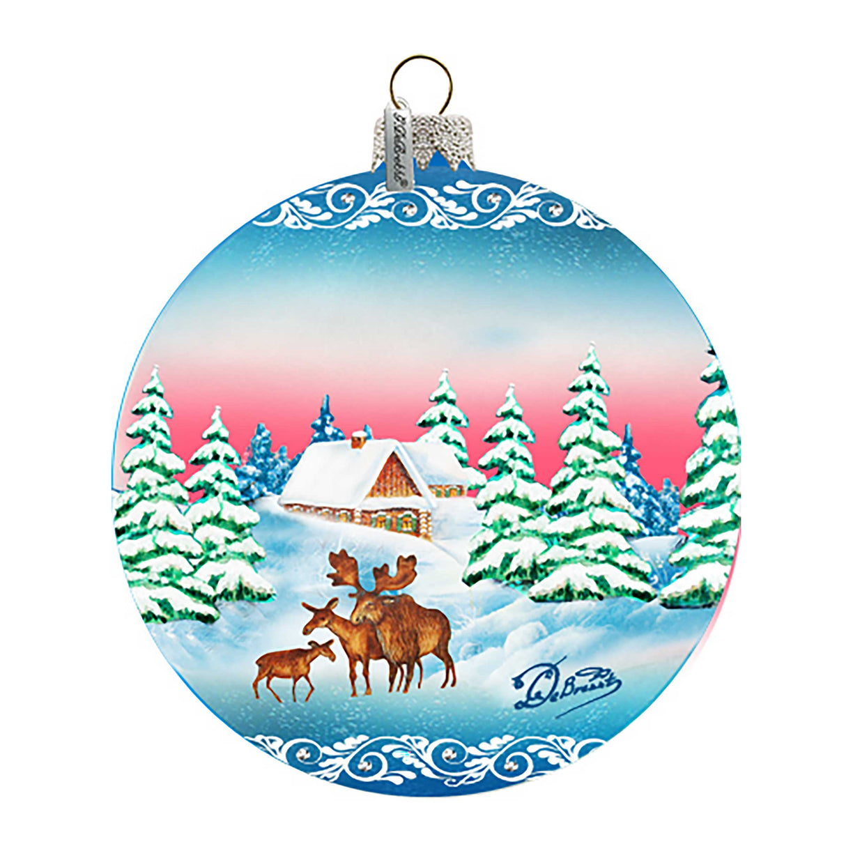 Adorno de cristal con forma de bola de familia de alces de invierno de G. DeBrekht - Decoración navideña de vida silvestre - 73115