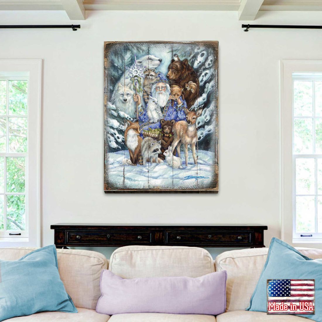 Reúnanse en paz, Papá Invierno, arte mural de madera de J. Bergsma - Decoración de vida silvestre - 8592968BP-JB