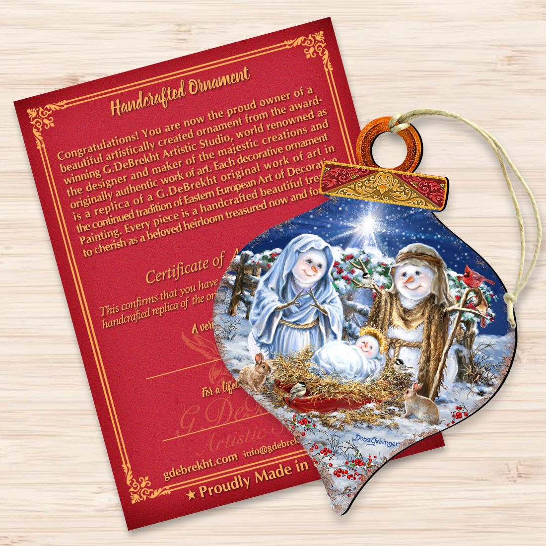 Adornos de madera para la Natividad de la Familia de Nieve de Gelsinger - Decoración navideña de Papá Noel y muñeco de nieve - 8031153-DG